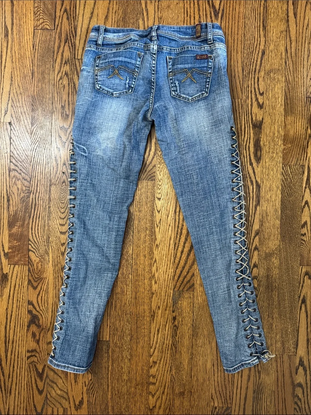 Vintage Y2K Zanadi Premium Lace-Up Side Low Rise Skinny Jeans Size 7 | 28x29